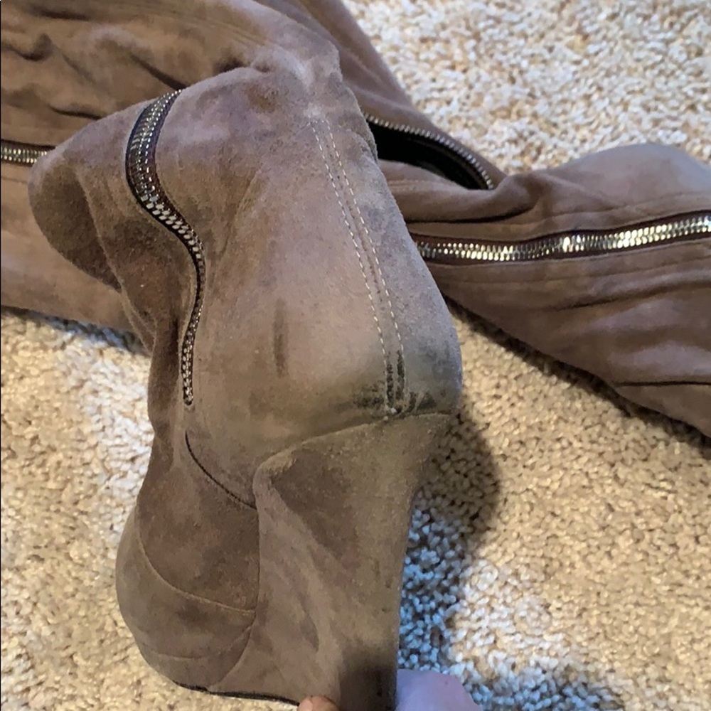 Casadei Grey Suede Over-the-knee Wedge Boots - Picture 8 of 8